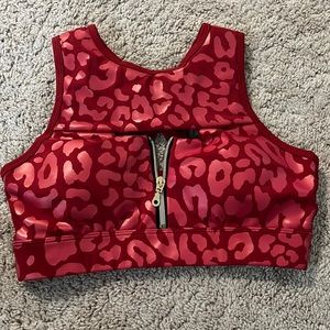 Red leopard zip up Chestee Sports Bra